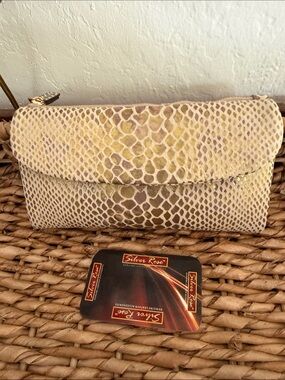 Faux Snakeskin Clutch in Beige